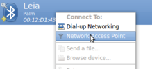 Blueman: Context menu for device
  “Leia”, menu entry “Network Access Point” is selected
